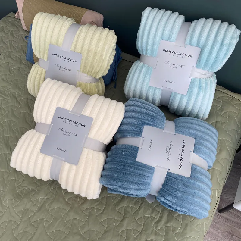 Embossed striped flannel fleece blanket