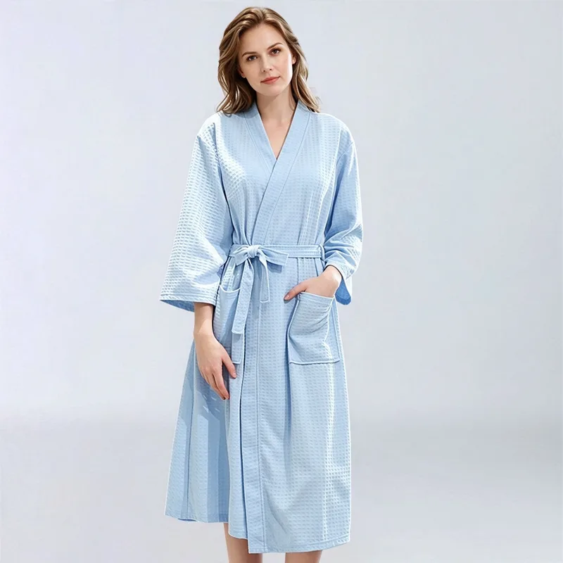 Light blue fleece bathrobe for women